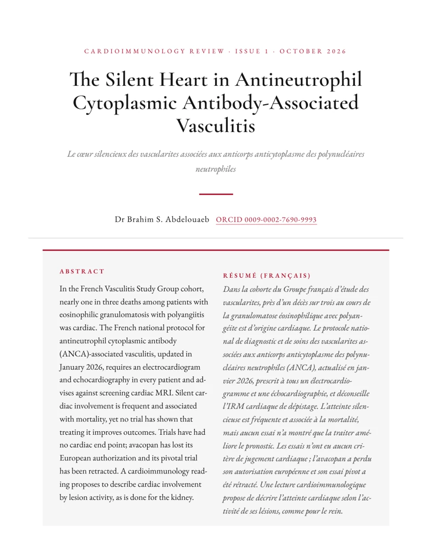 First page of Cardioimmunology Review, issue 1: The Silent Heart